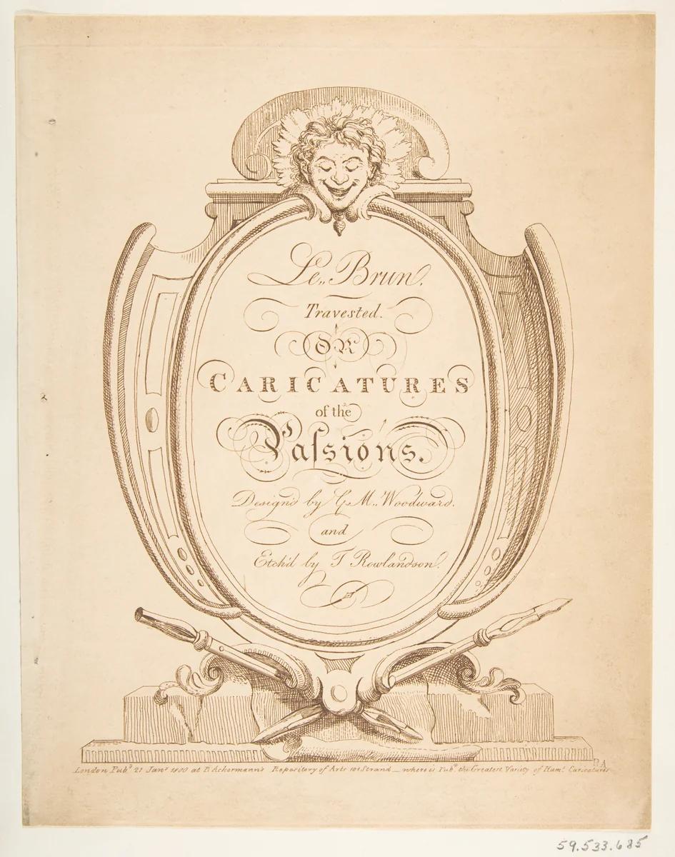 Title Page: Le Brun Travested, or Caricatures of the Passions by Thomas Rowlandson, print, 1800