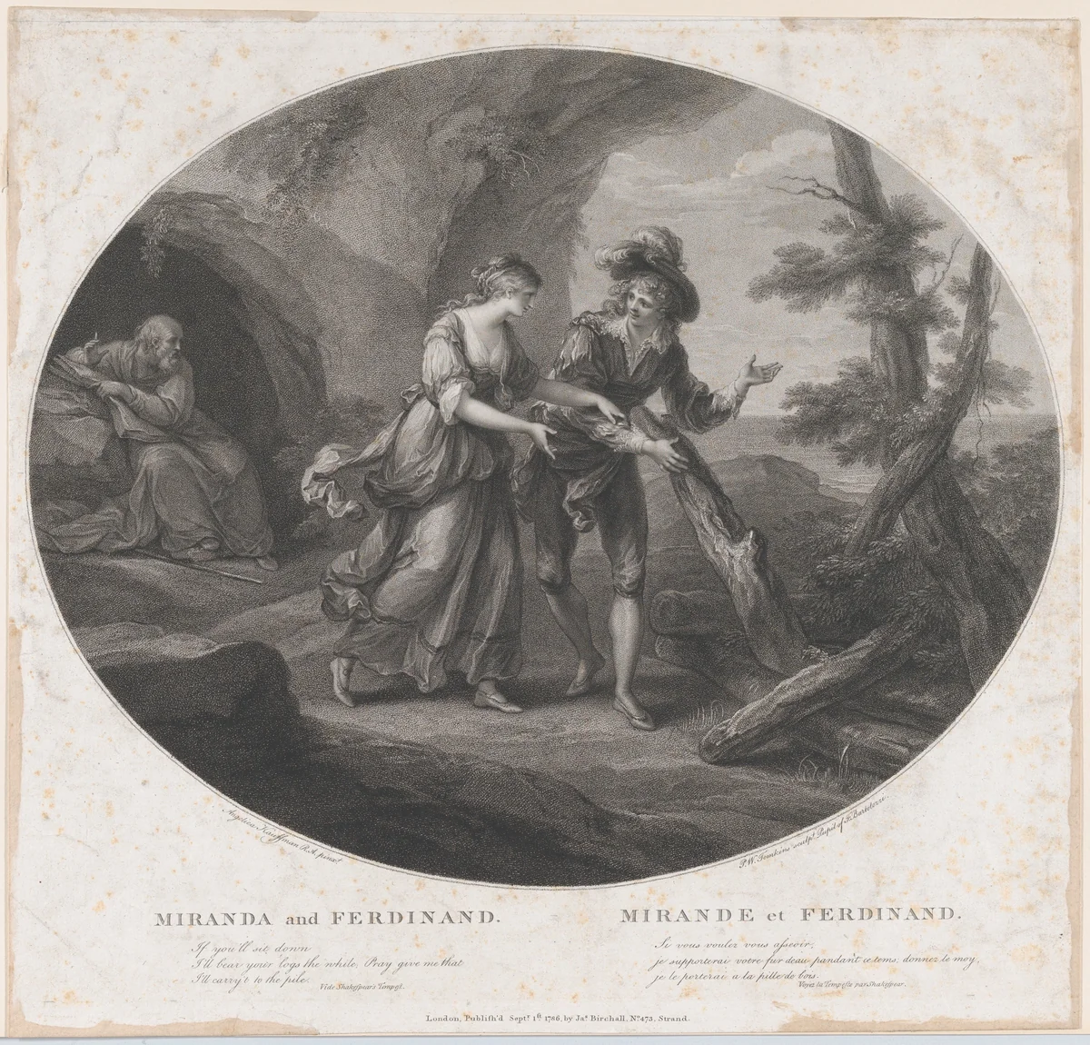 Ferdinand and Miranda (Shakespeare, The Tempest, Act 3, Scene 1) by Peltro William Tomkins, print, 1786