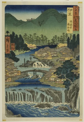Izu Province: Hot Springs of the Shuzen Temple (Izu, Shuzenji tojiba), from the series "Famous Places in the Sixty-odd Provinces (Rokujuyoshu meisho zue)" by Utagawa Hiroshige (歌川広重), print, 1853