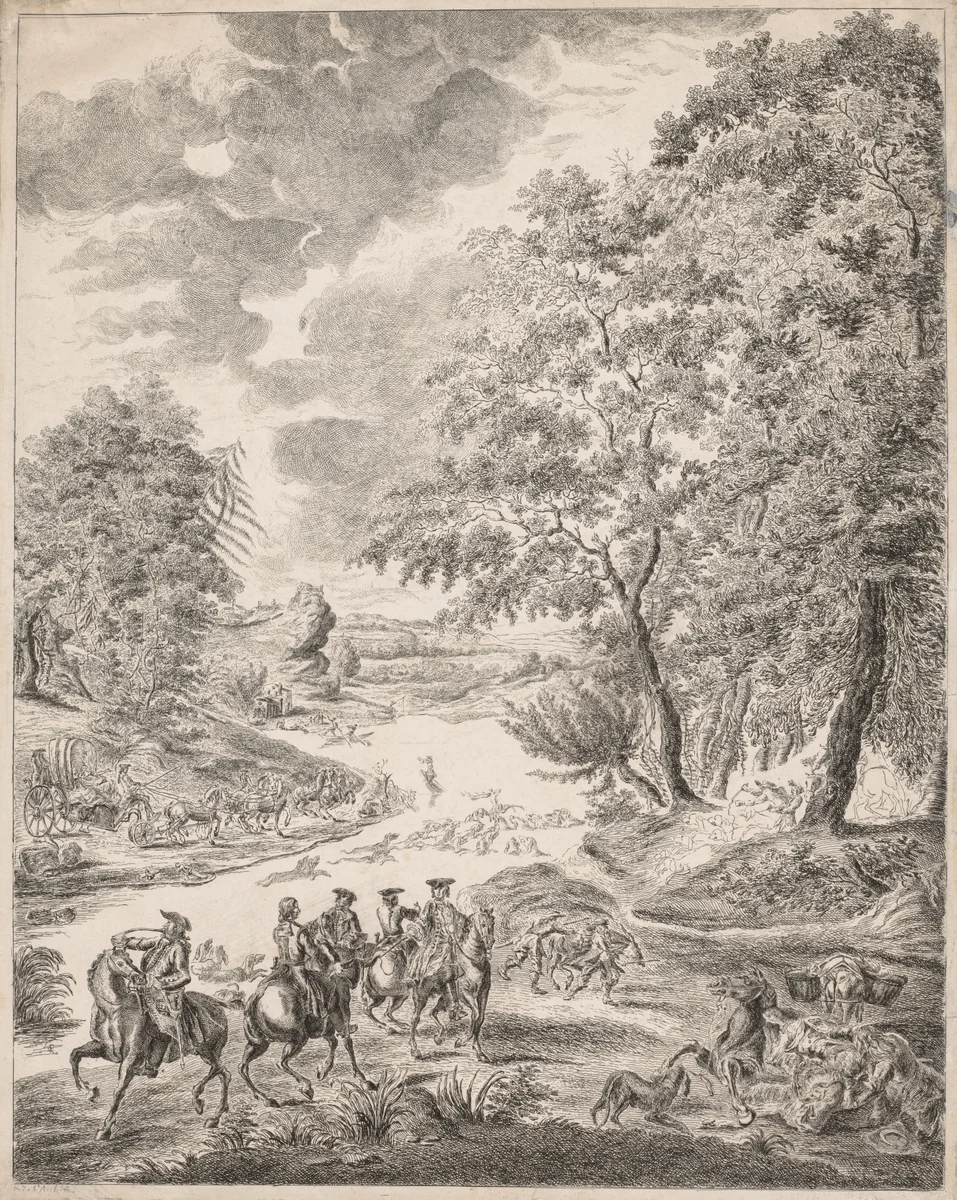 The Deer Hunt by Augustin de Saint-Aubin, print, 1752-1807
