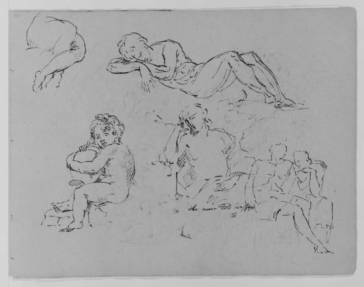 Five Figure Studies (from Sketchbook) by Thomas Sully, artwork, 1810-1820