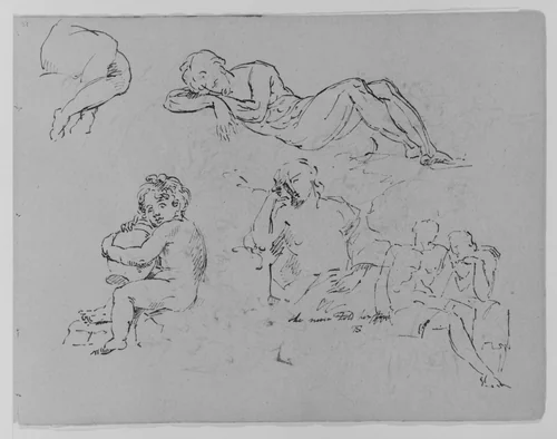 Five Figure Studies (from Sketchbook) by Thomas Sully, artwork, 1810-1820