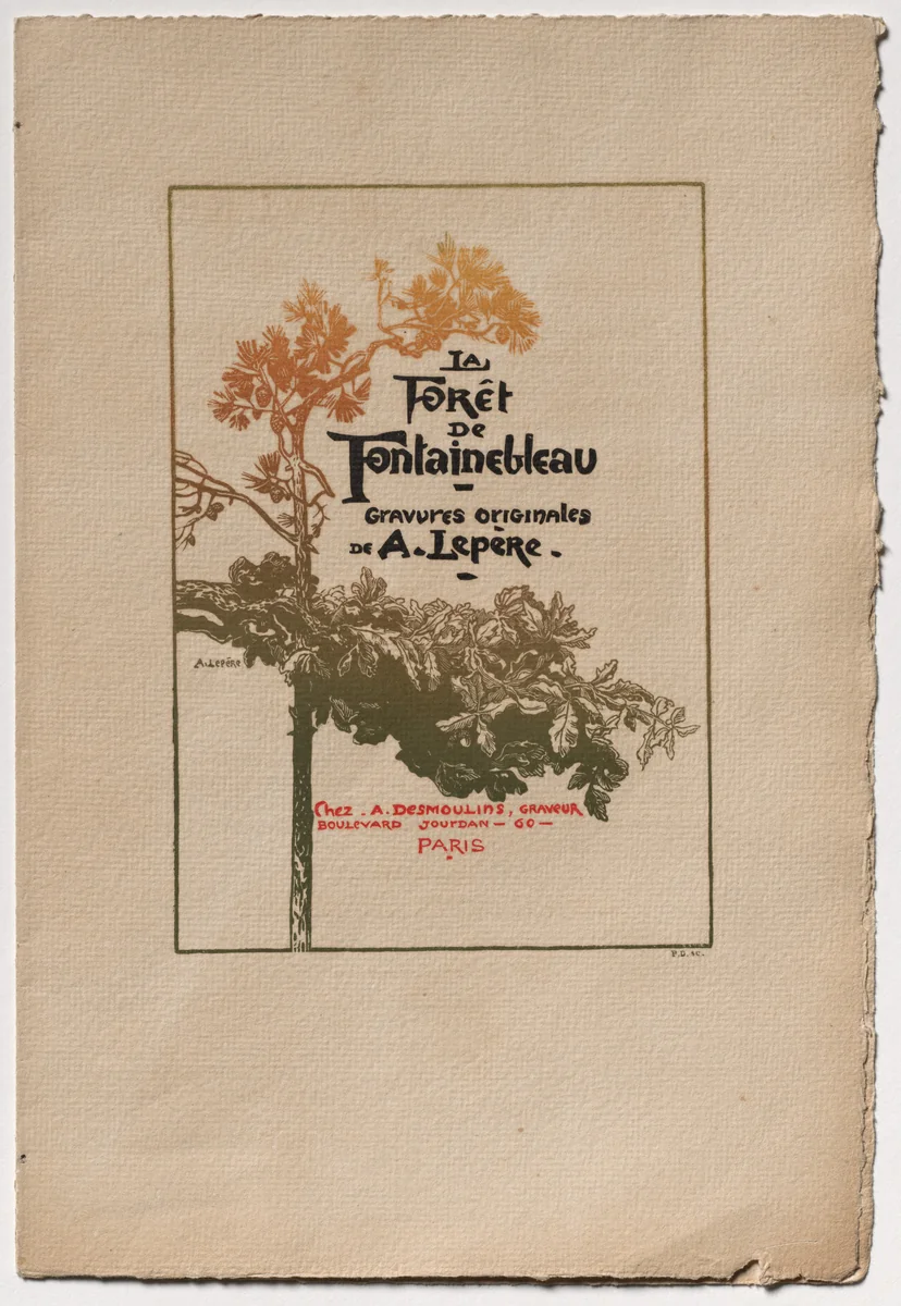 Fontainebleau Forest: Ad for "Fontainebleau Forest" (La Forêt de Fontainebleau) by Auguste Louis Lepère, book, 1890