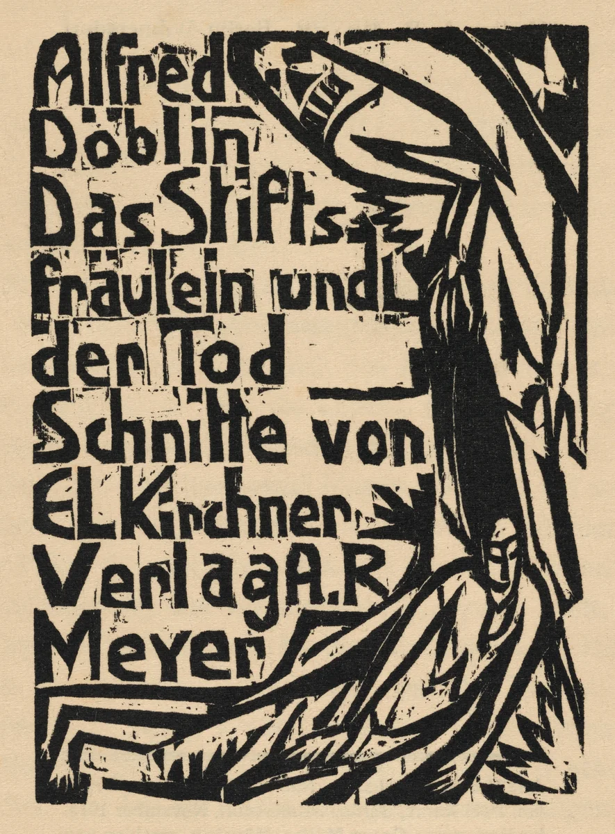 title page for Alfred Döblin: Das Stiftsfräulein und der Tod (Alfred Döblin: The Canoness and Death) by Ernst Ludwig Kirchner, volume, 1913