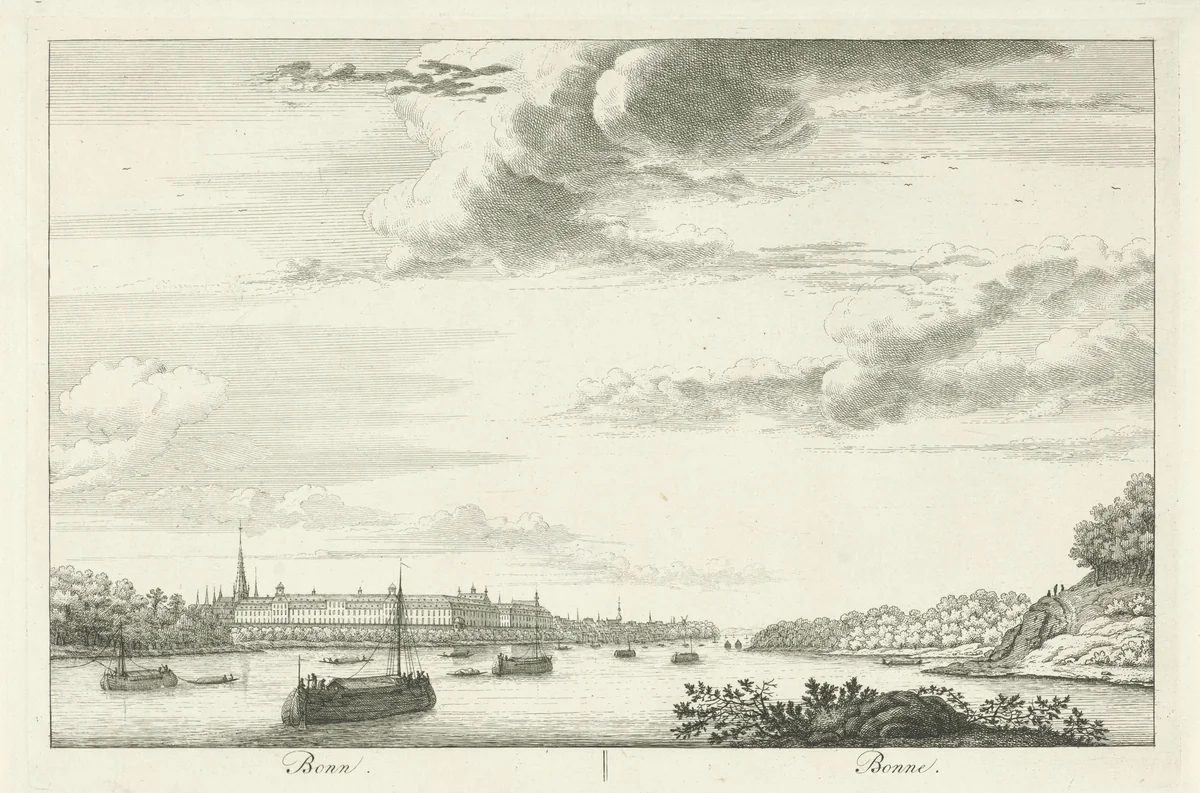Bonn, gezien vanaf de Rijn by Hendrik de Leth, print, 1767