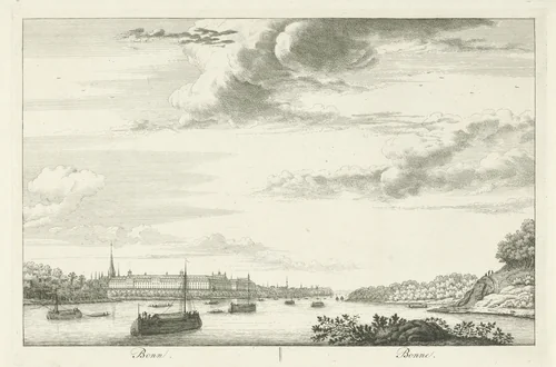 Bonn, gezien vanaf de Rijn by Hendrik de Leth, print, 1767