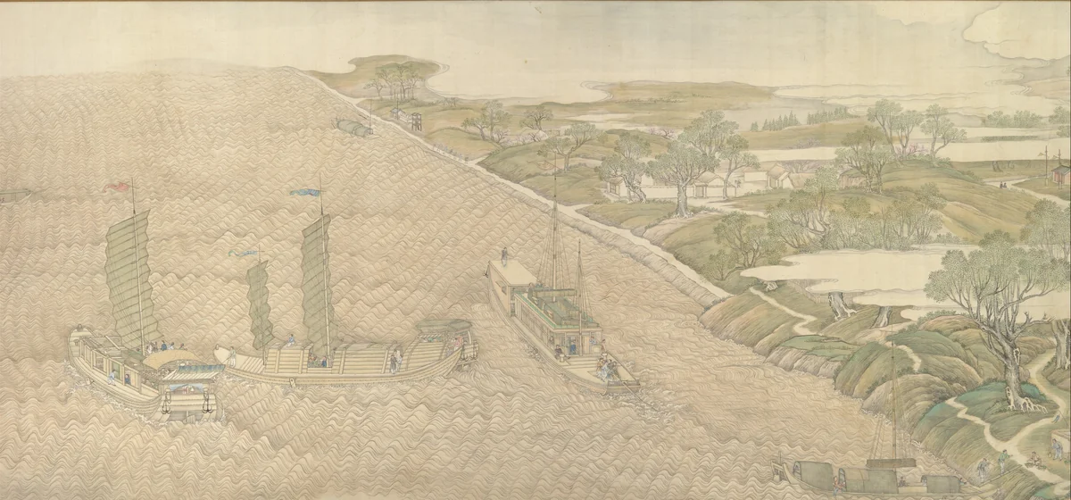 The Qianlong Emperor's Southern Inspection Tour, Scroll Four: The Confluence of the Huai and Yellow Rivers by Xu Yang, painting, 1770