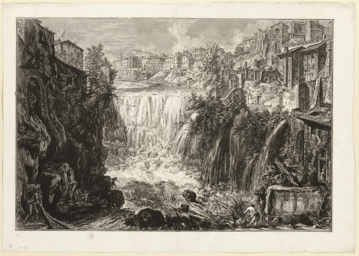 View of the Grand Cascade at Tivoli, from Views of Rome by Giovanni Battista Piranesi, print, 1765