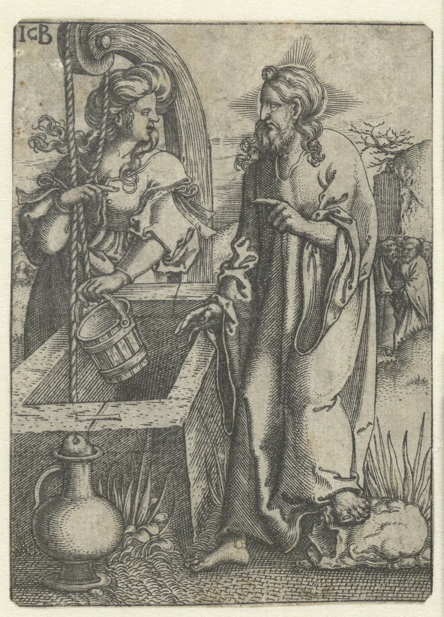 Christus en de Samaritaanse vrouw by Unknown, print, 1510-1569