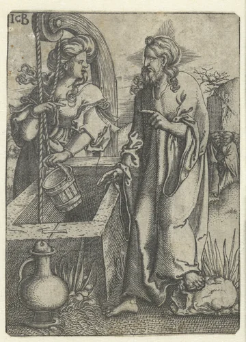 Christus en de Samaritaanse vrouw by Unknown, print, 1510-1569