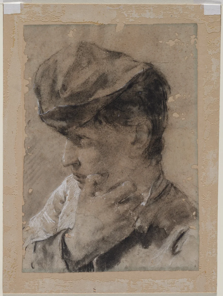 Head of a Young Man in a Cap by Giovanni Battista Piazzetta, drawing, 1700-1754