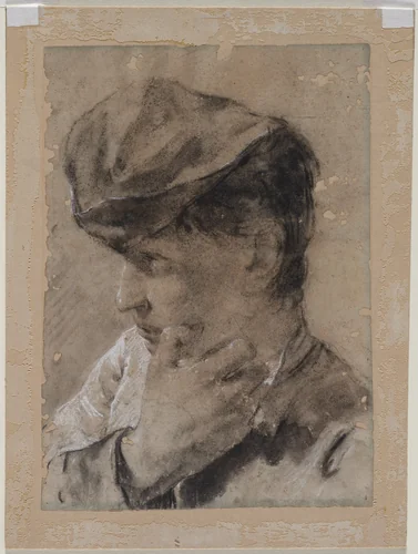 Head of a Young Man in a Cap by Giovanni Battista Piazzetta, drawing, 1700-1754