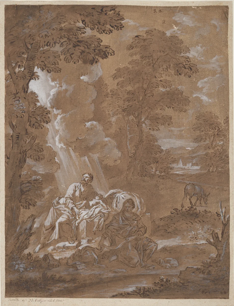 The Rest on the Flight into Egypt by Carlo Antonio Tavella, drawing, 1715-1725