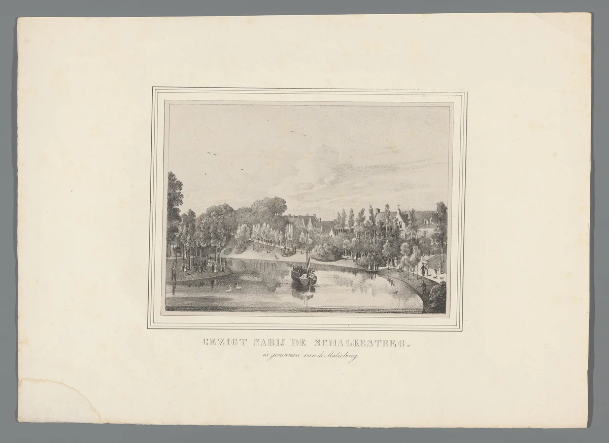 Gezigt nabij de Schalkesteeg / is genomen van de Maliebrug by anonymous, print, 1831