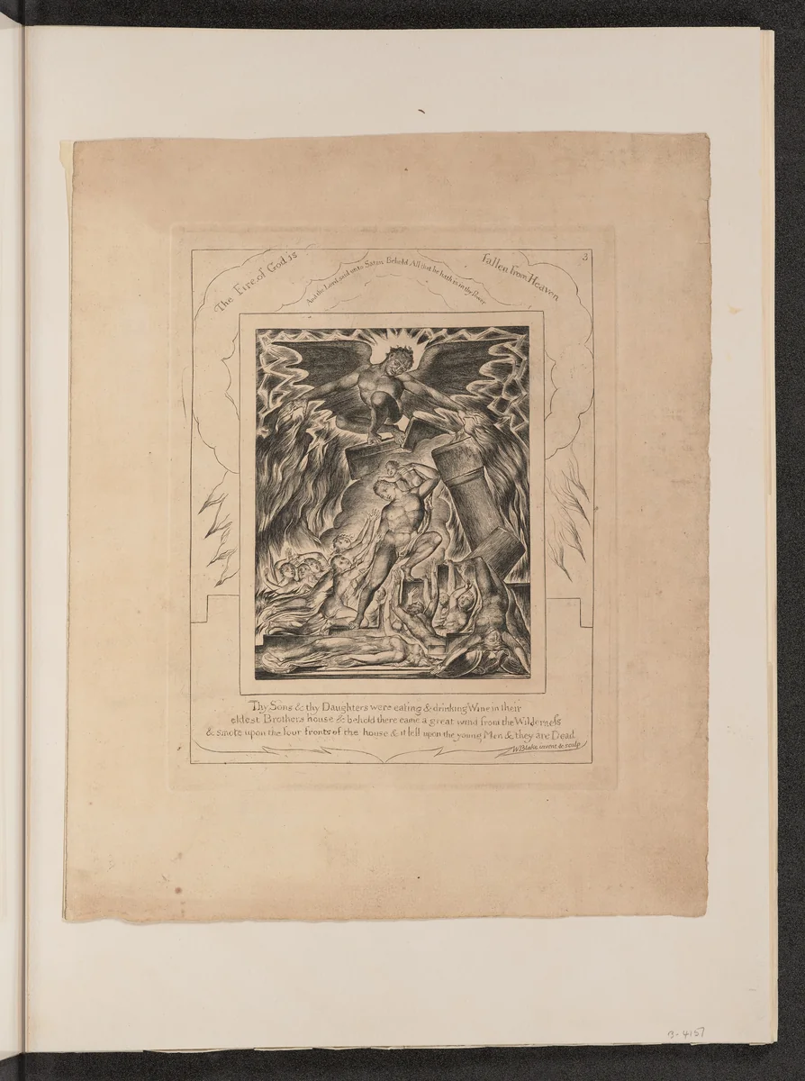 Job's Sons and Daughters Overwhelmed by Satan by William Blake, portfolio, 1825