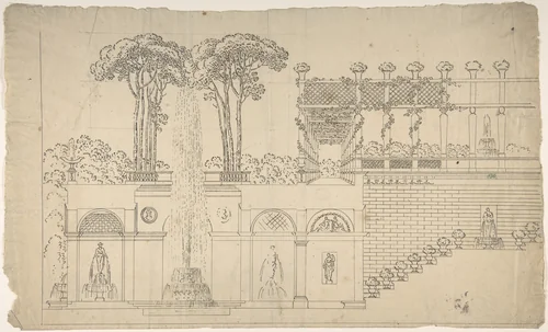 Grotto under a Terrace by Jean-Baptiste-Cicéron Lesueur, drawing, 1810-1883