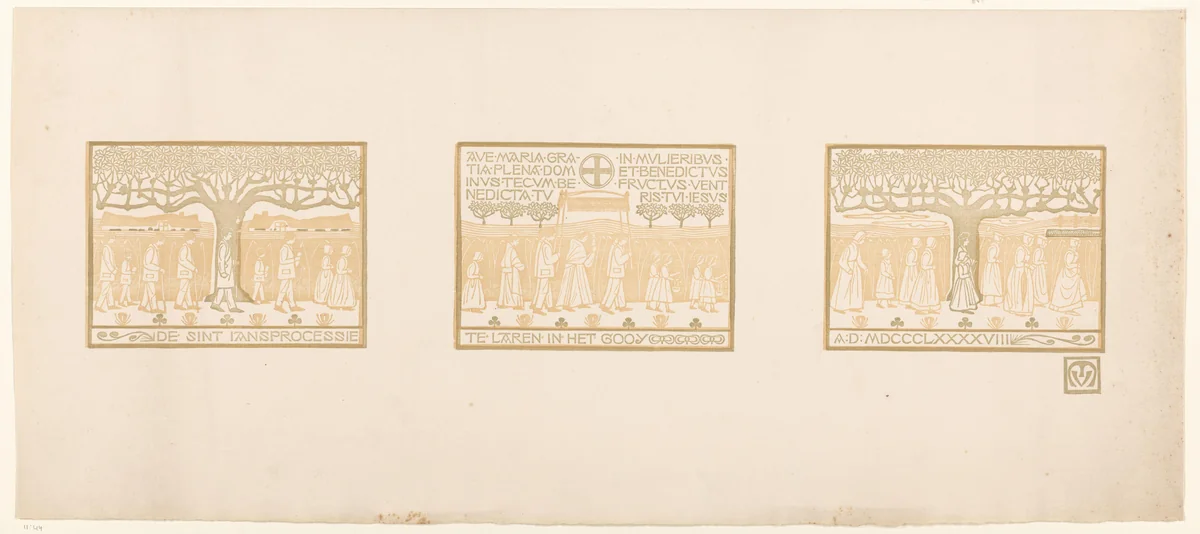 Processie in Laren by Pieter Hendrik van Moerkerken, print, 1887-1911