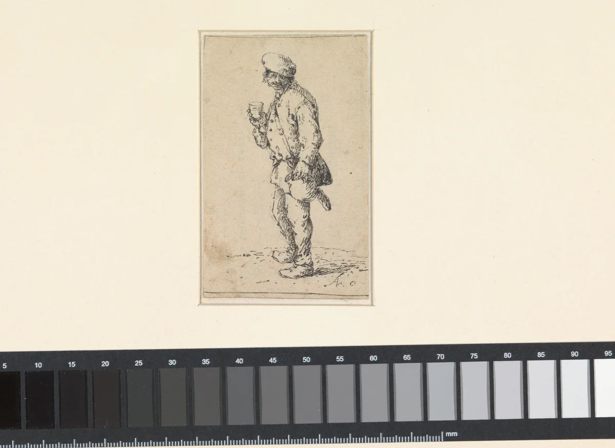 Staande man met glas en kruik by Jean Théodore Joseph Linnig, drawing, 1847
