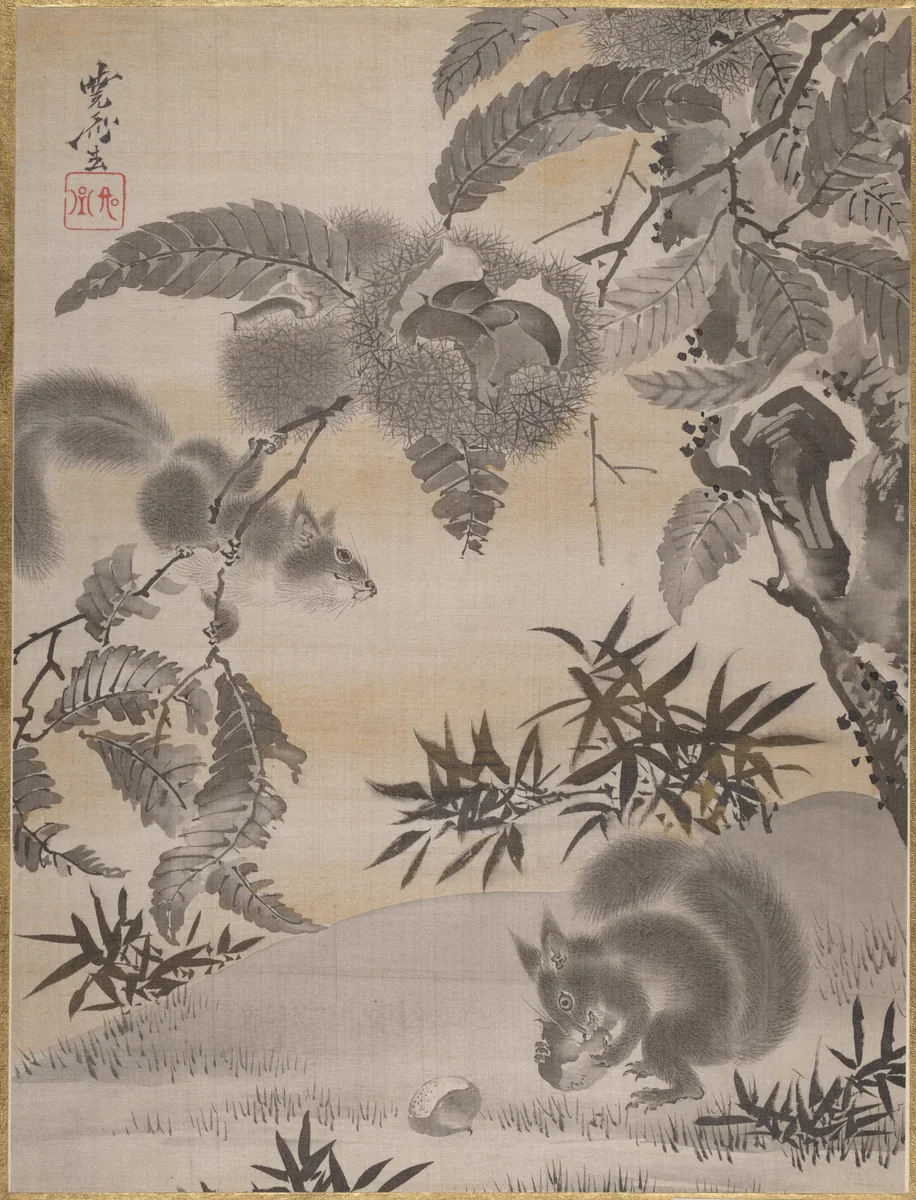 Squirrels Gathering Chestnuts by Kawanabe Kyōsai (河鍋暁斎), painting, 1877-1897