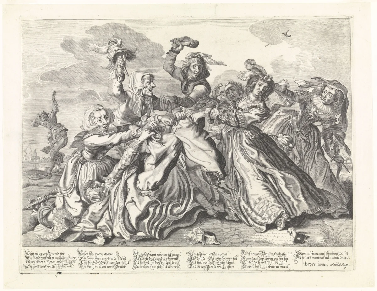 De strijd om de broek by Cornelis van Kittensteyn, print, 1610-1663