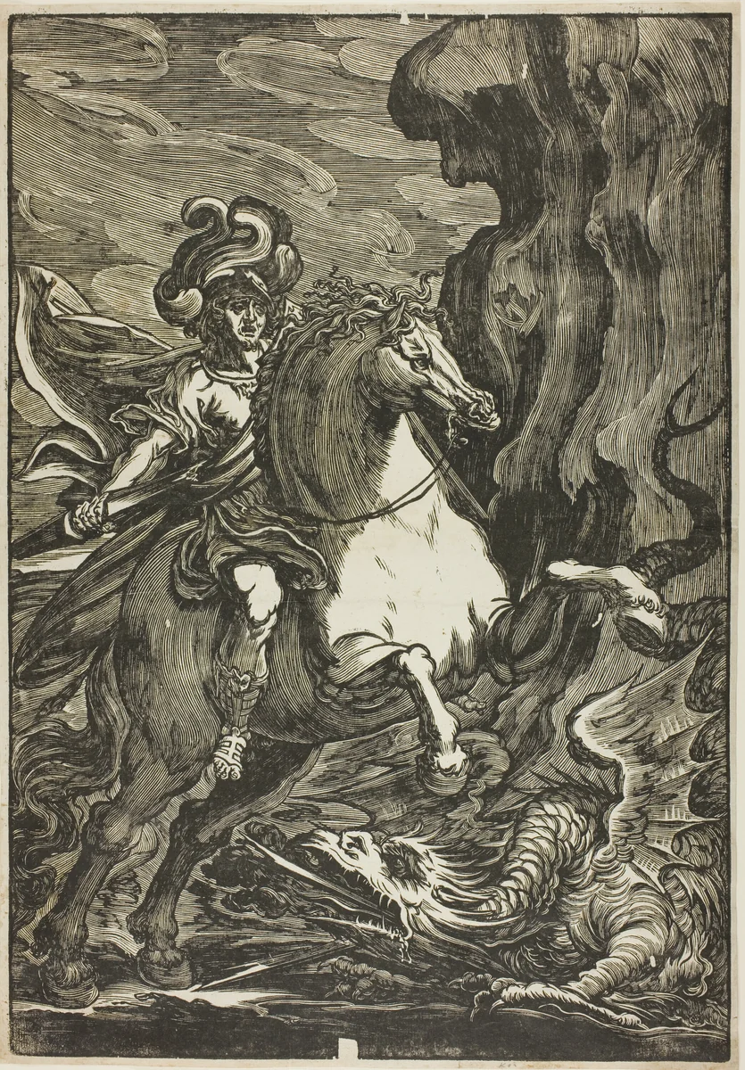 Saint George and the Dragon by Guiseppe Scolari, print, 1550-1600