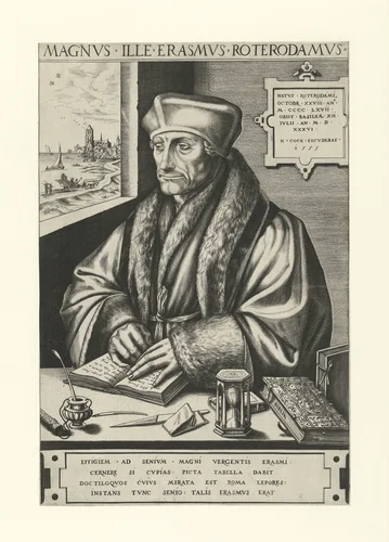 Portret van Desiderius Erasmus by Unknown, print, 1555