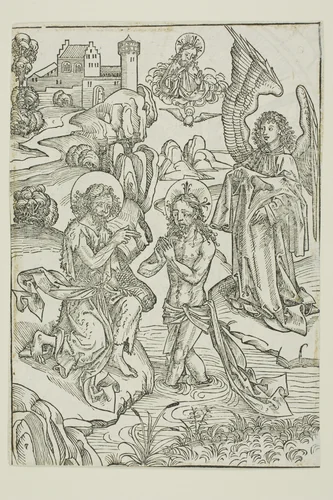 The Baptism of Christ (verso); The Circumcision of Christ (recto), pages 34 and 33, from the Treasury (Schatzbehalter) by Michael Wolgemut, print, 1491