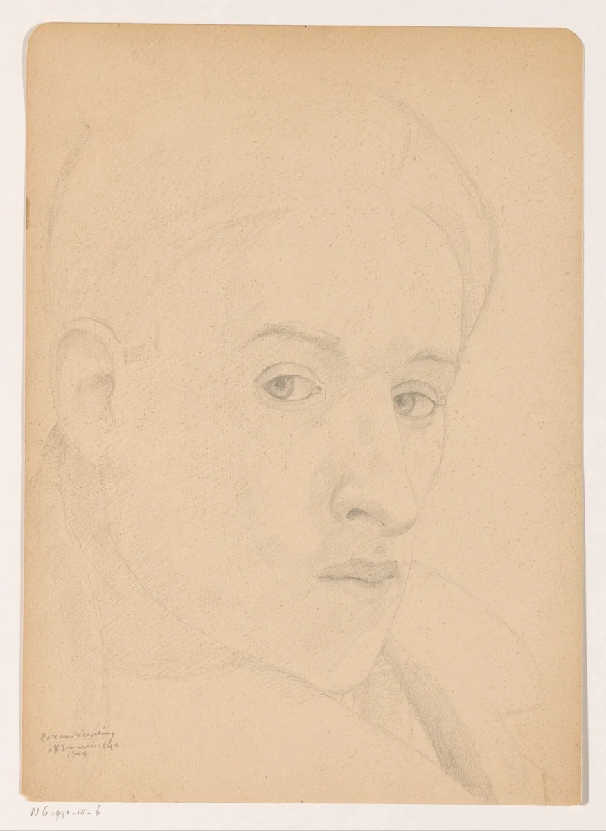 Zelfportret: B-1-1, 17 januari by Cor van Teeseling, drawing, 1942