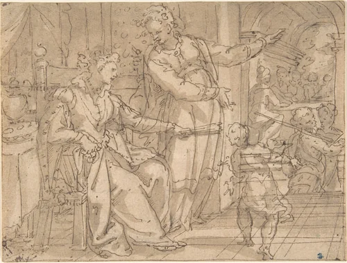 Two Women Talking by Hans Weiner, drawing, 1590-1625