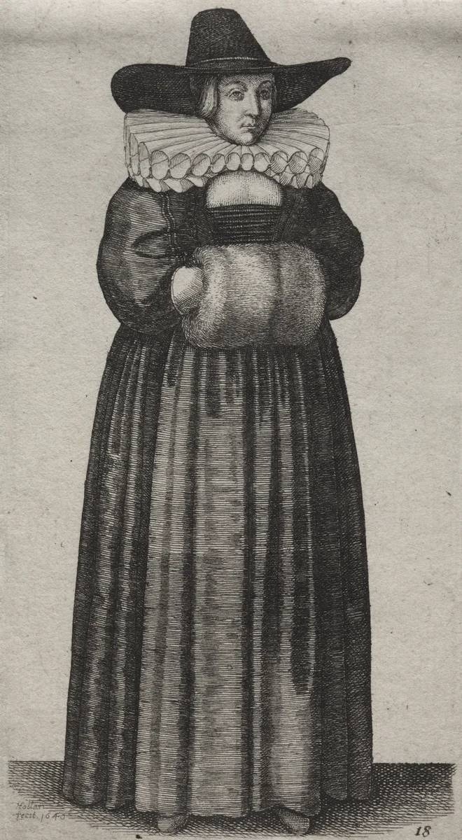 The Several Habits of English Women, from the Nobility to the Country Women as they are in these times: The Woman with a Mannish Hat and Light Muff by Wenceslaus Hollar, print, 1640
