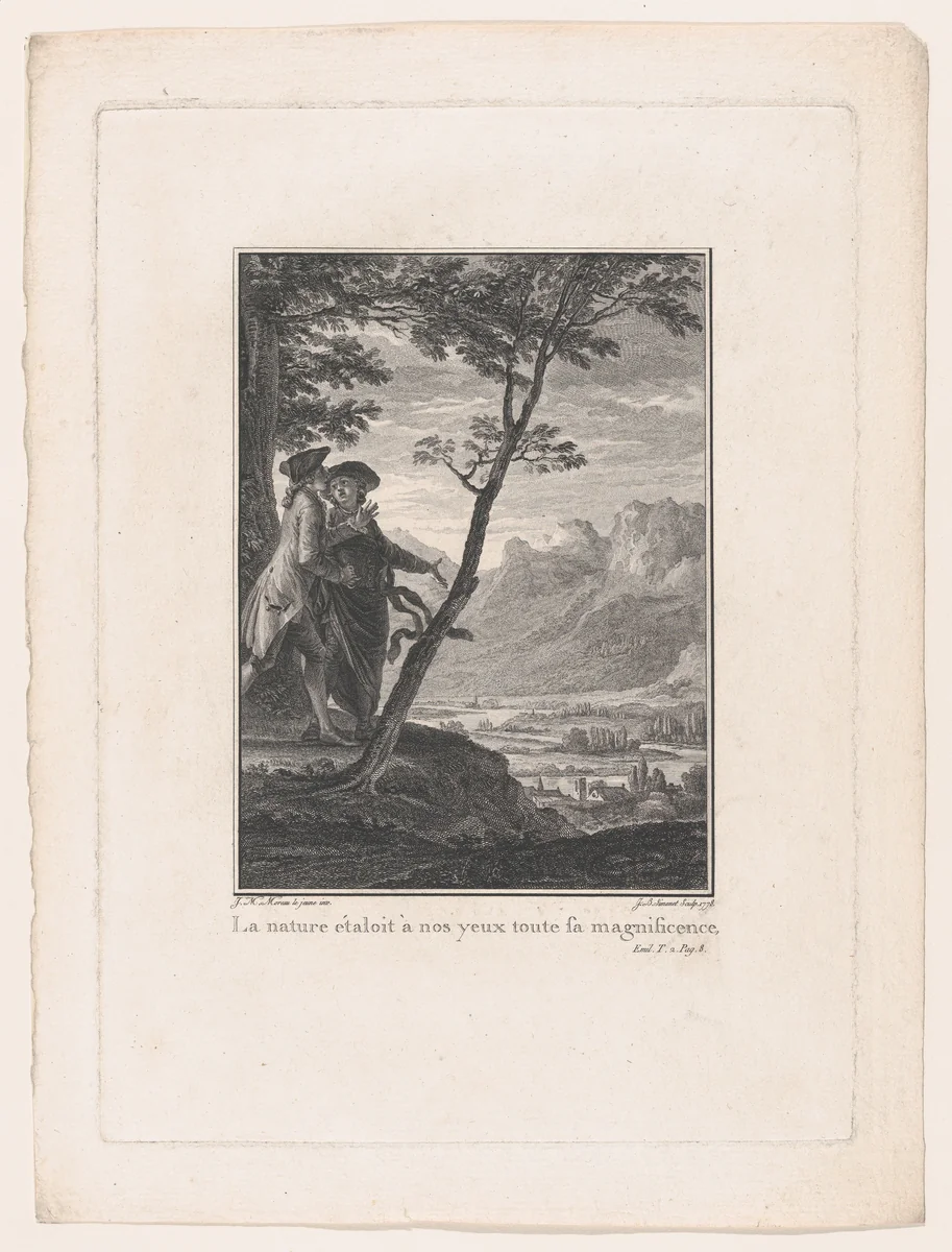 Vignette on page 8 of Volume IV, from the 1774 Edition of Emile ou de l'Education par J.-J. Rousseau Citoyen de Genèvre, part of Collection Complette des oeuvres de J. J. Rousseau, Londres. 1774. by Jean Baptiste Blaise Simonet, print, 1778