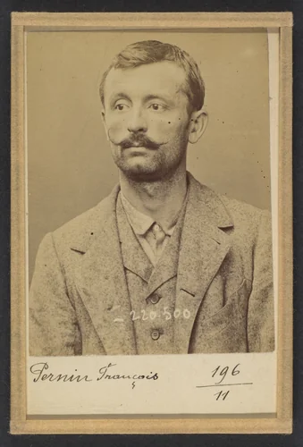 Pernin. François. 34 ans, né le 11/1/60 au Creuzot (Saône-et-Loire). Forgeron. Anarchiste. 2/7/94. by Alphonse Bertillon, photograph, 1894