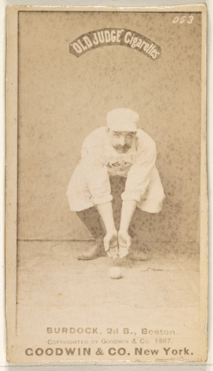Burdock, 2nd Base, Boston, from the Old Judge series (N172) for Old Judge Cigarettes by Goodwin & Company, photograph, 1887