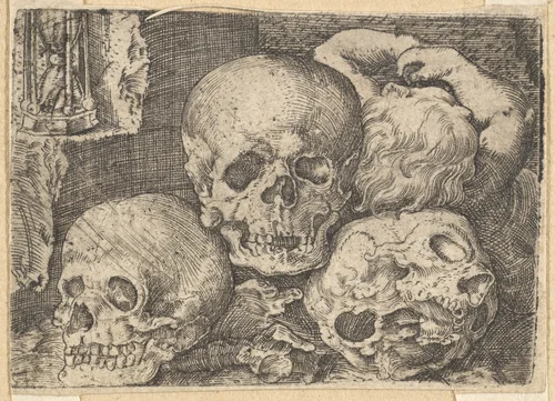 Child with Three Skulls (reverse copy) by Barthel Beham, print, 1515-1540