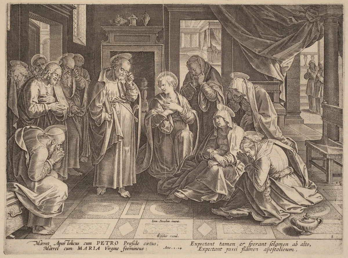 The Meeting of the Apostles and the Women in the Upper Room by Philip Galle, print, 1537-1612