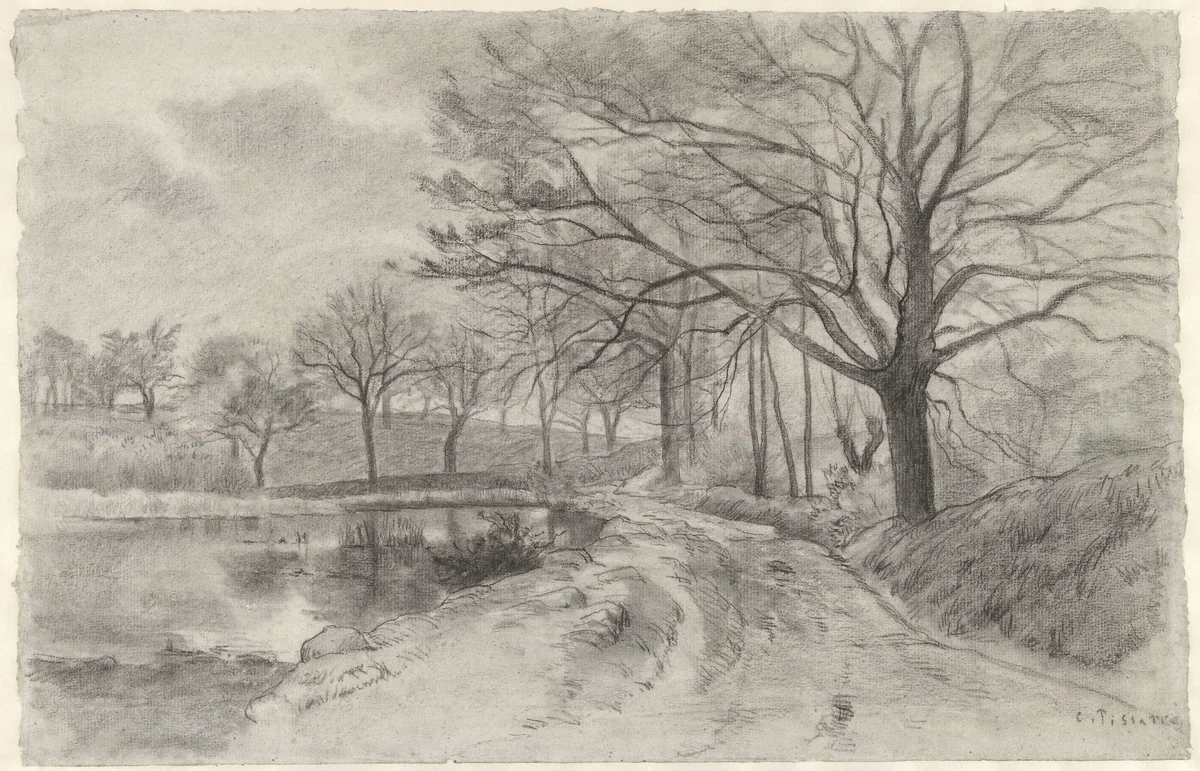 Landschap met beek by Camille Pissarro, drawing, 1860-1869