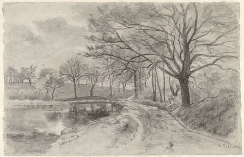 Landschap met beek by Camille Pissarro, drawing, 1860-1869