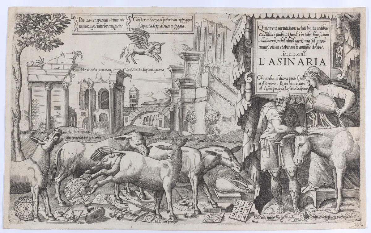 L'Asinaria (Allegory of Stupidity) by Michele Lucchese, print, 1564