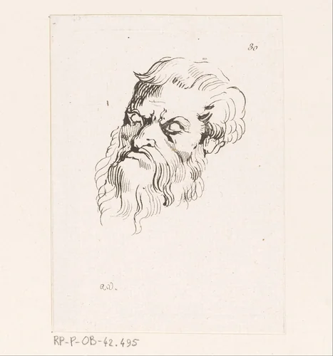 Hoofd van een man met baard by Anne Claude Philippe Caylus, print, 1735