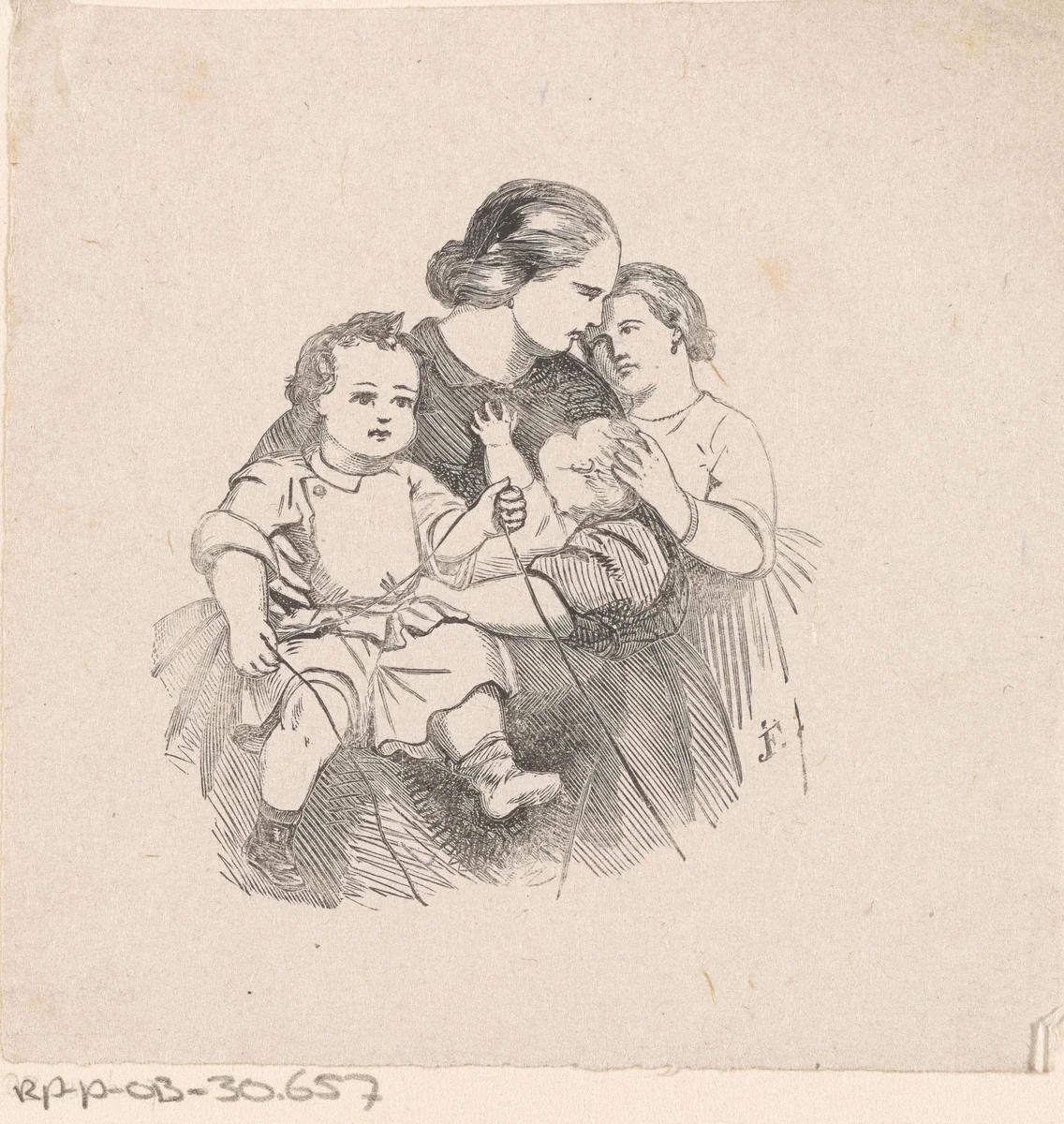 Vrouw met twee kinderen by Isaac Weissenbruch, print, 1836-1912