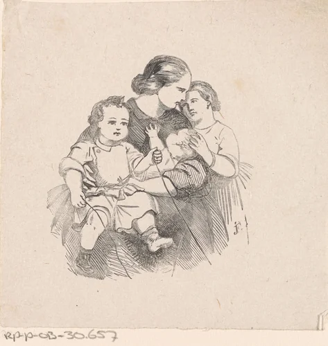 Vrouw met twee kinderen by Isaac Weissenbruch, print, 1836-1912