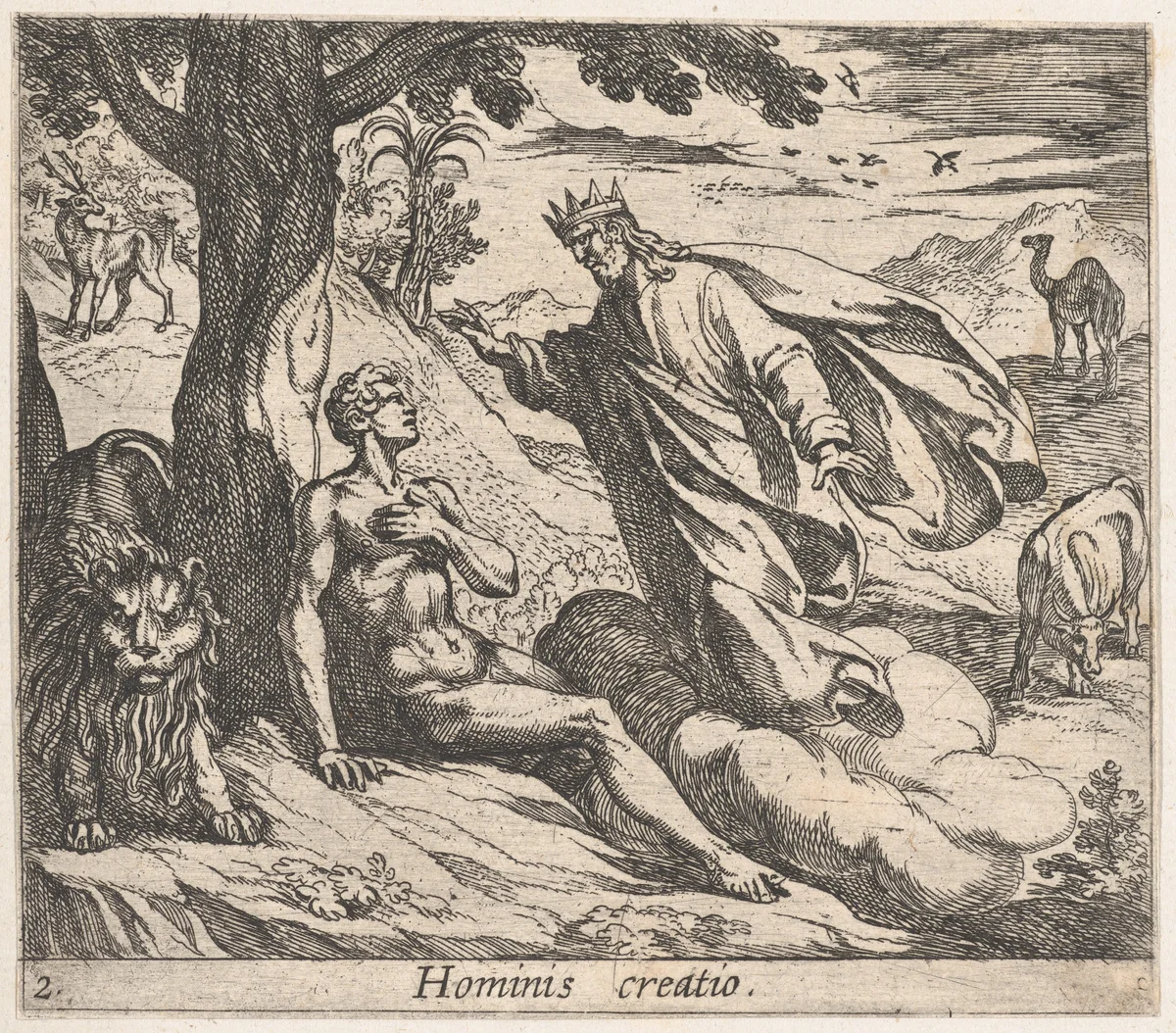 Plate 2: The Creation of Man (Hominis creatio), from Ovid's 'Metamorphoses' by Antonio Tempesta, print, 1606