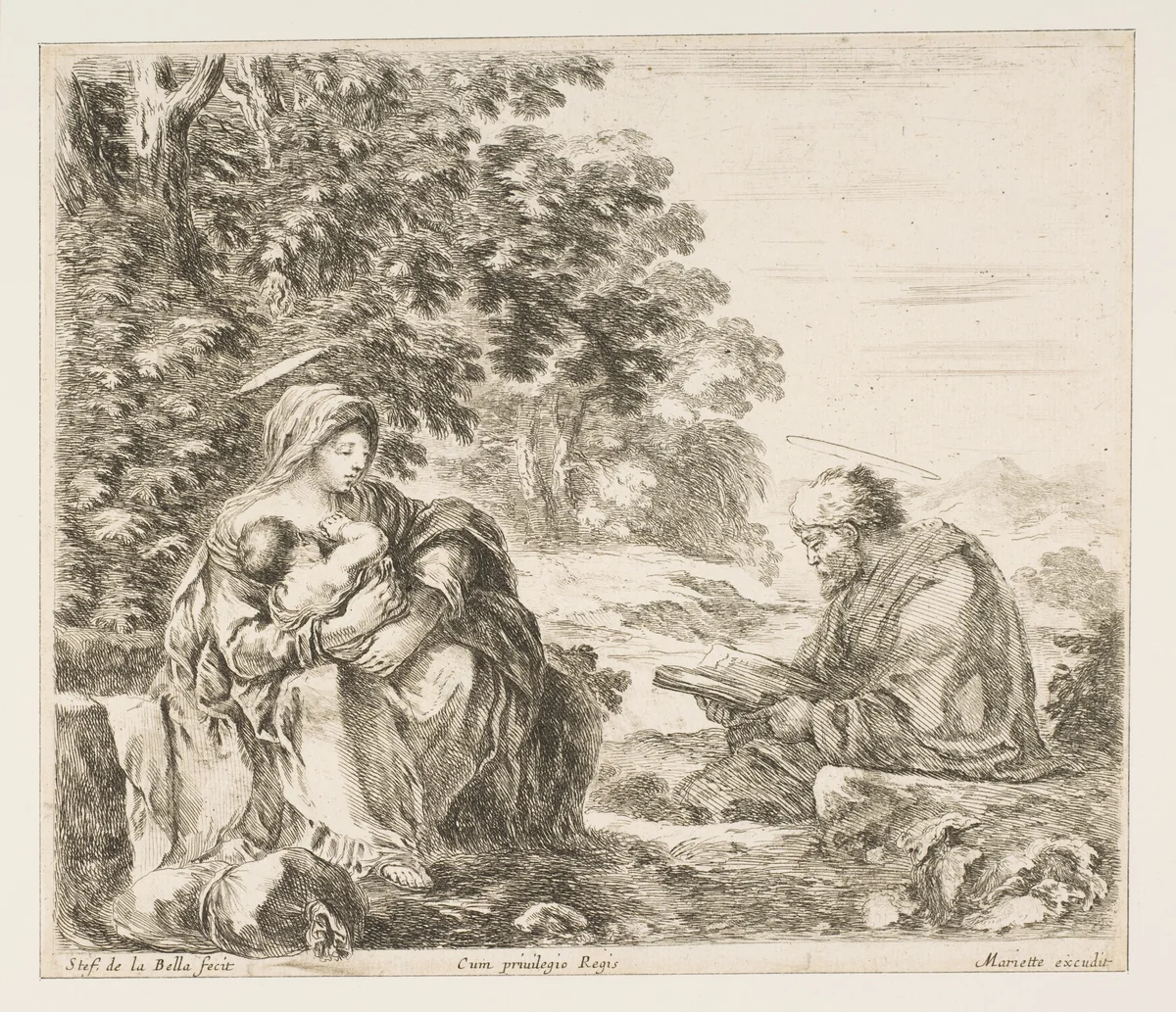 Rest on the Flight into Egypt by Stefano della Bella, print, 1644-1654