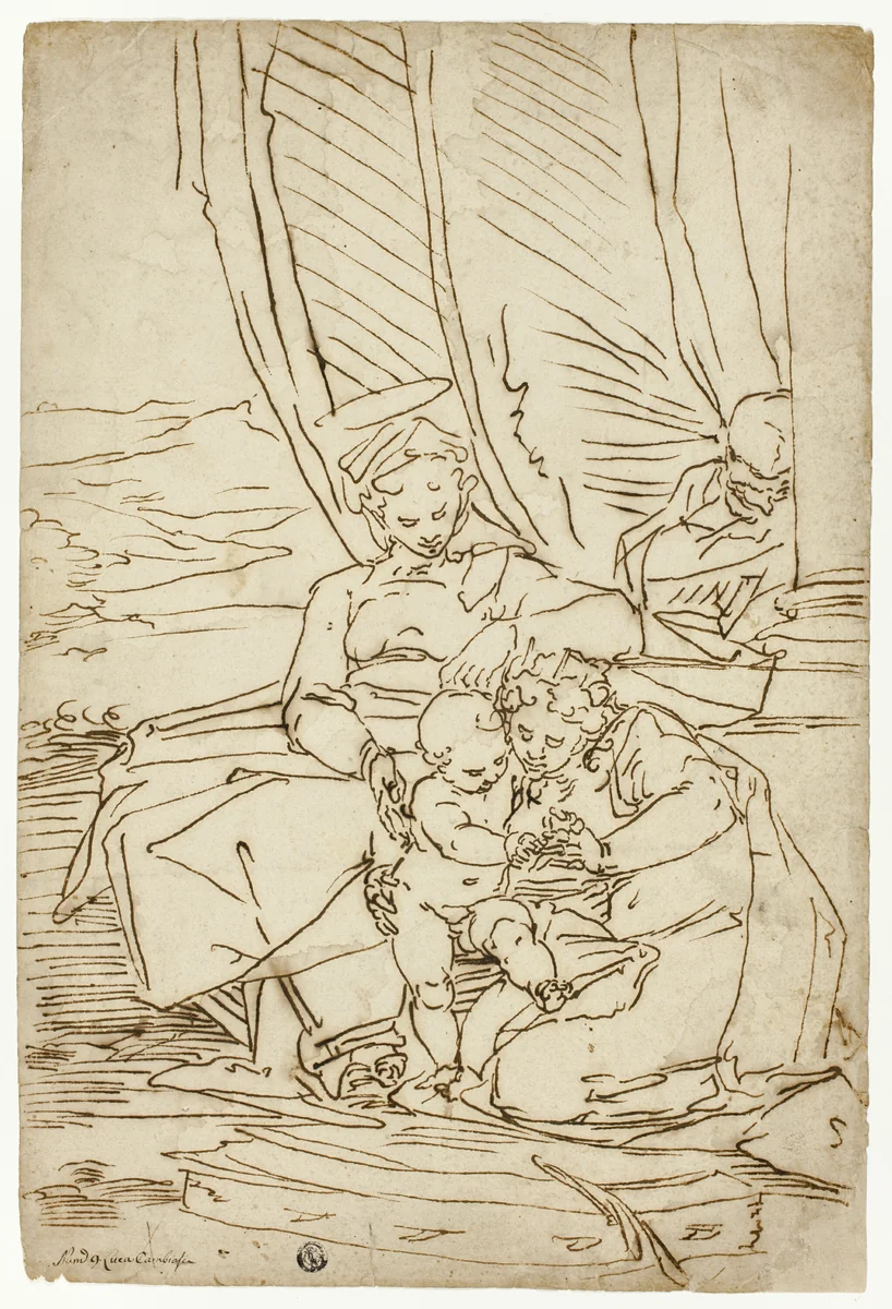 Holy Family with Saint Catherine by Luca Cambiaso, drawing, 1570-1590