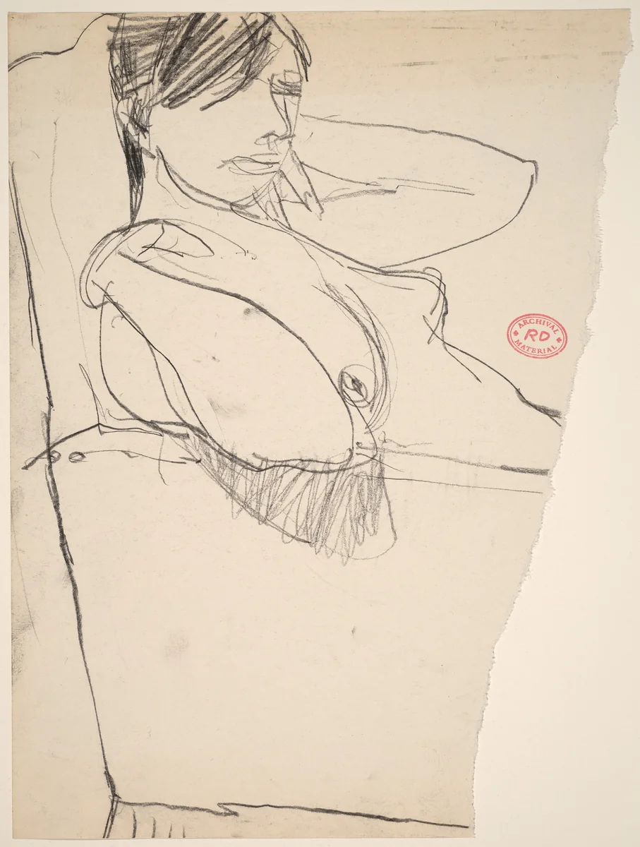 Untitled [female nude leaning back with hands to shoulders] by Richard Diebenkorn, drawing, 1955-1967