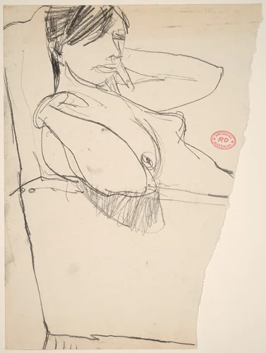 Untitled [female nude leaning back with hands to shoulders] by Richard Diebenkorn, drawing, 1955-1967