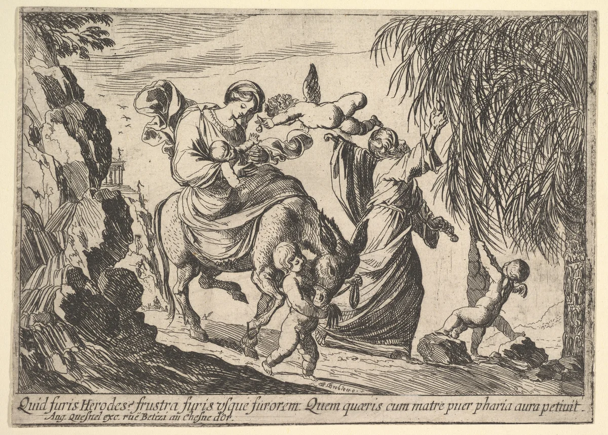 Angels Giving Dates to Child, from "Episodes from the New Testament" by Pierre Brebiette, print, 1610-1642