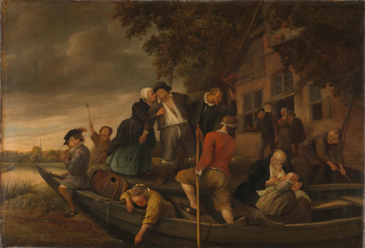 The merry homecoming by Jan Steen, painting, 1670-1679
