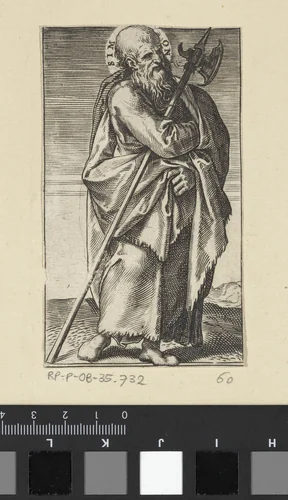 Apostel Simon met een staf by Agostino Carracci, print, 1583