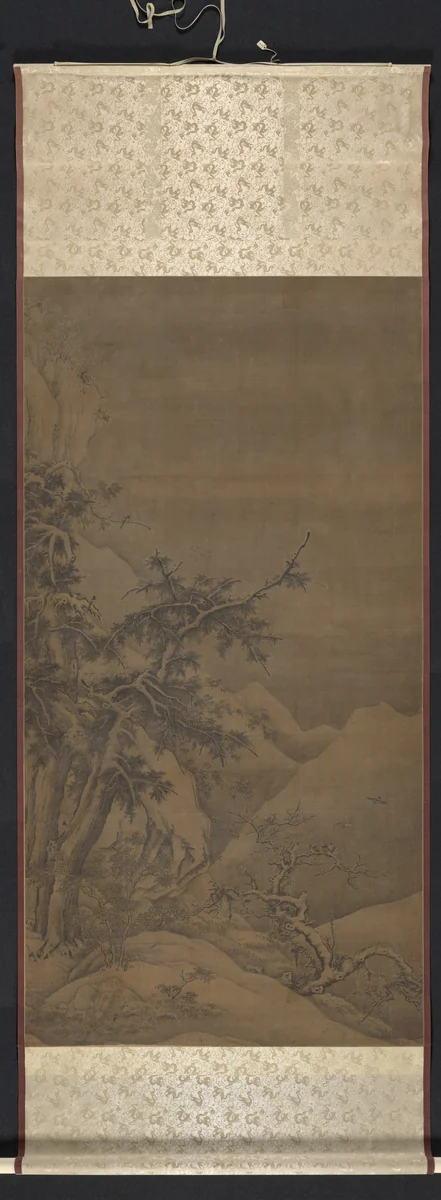 Birds in a Grove in a Mountainous Winter Landscape by Gao Tao, painting, 1100-1199